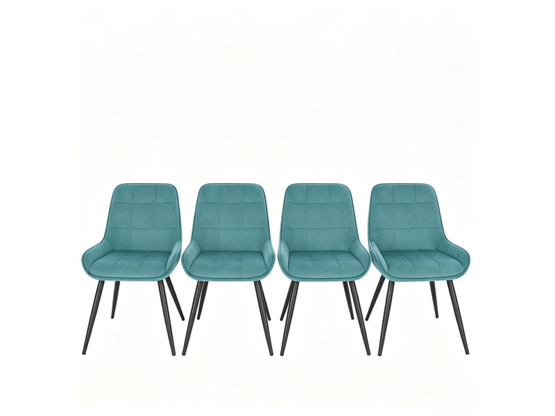  Chaises de salle à manger 4 pièces, dossier incurvé, velours et métal turquoise  - Conforama A