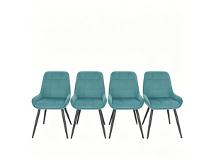 Chaises de salle à manger 4 pièces, dossier incurvé, velours et métal turquoise