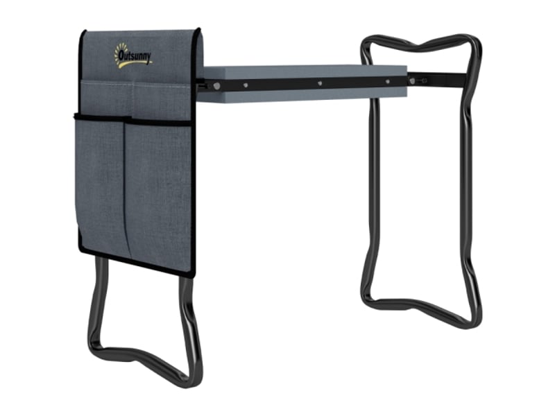 Banc à genoux jardin pliable, coussin, sacs à outils, 150 kg, 58x28x49 cm, gris - Conforama A