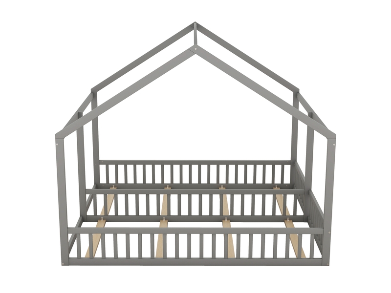  Lits simples 2x90x200 cm cabane, 8 lattes, pin et mdf, gris, sans matelas  - Conforama D