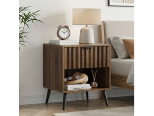 Table de chevet moderne, tiroir et niche ouverte, meuble de rangement chambre et salon, confortable, mdf, noyer et noir