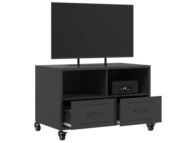  Meuble tv - banc tv - meuble de rangement noir 68x39x43,5 cm acier  - Conforama E