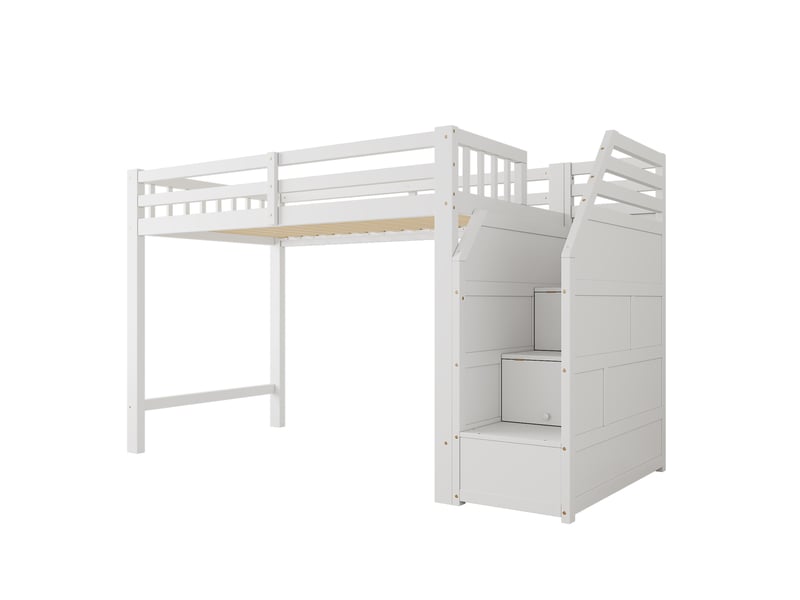 Lit mezzanine avec marches de rangement, blanc, 90x200 cm sans matelas - Conforama D