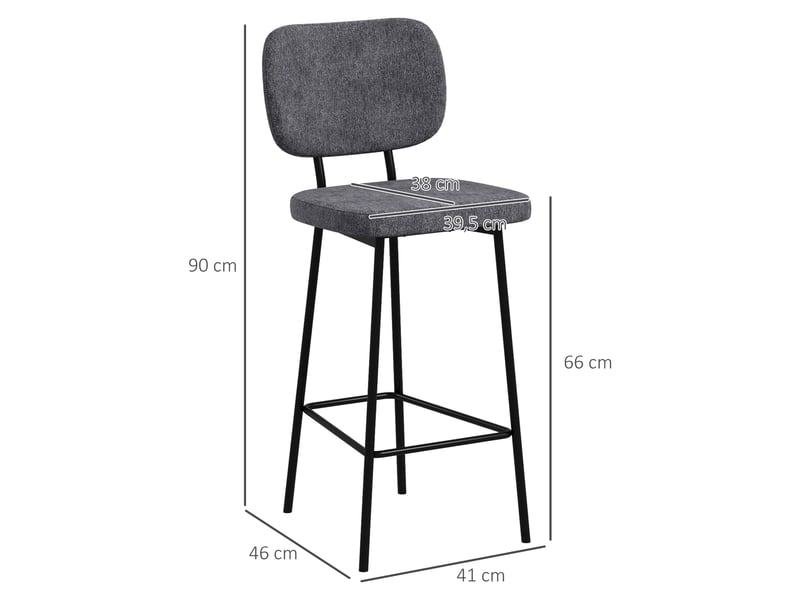  Lot de 2 tabourets de bar chaises hautes chaises de cuisine avec repose-pieds et dossier en tissu de lin et acier  - Conforama C