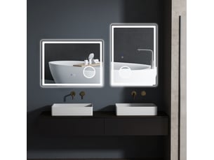 Miroir de salle de bain led 80 x 60 cm blanc en verre et fer, éclairage réglable avec fonction antibuée