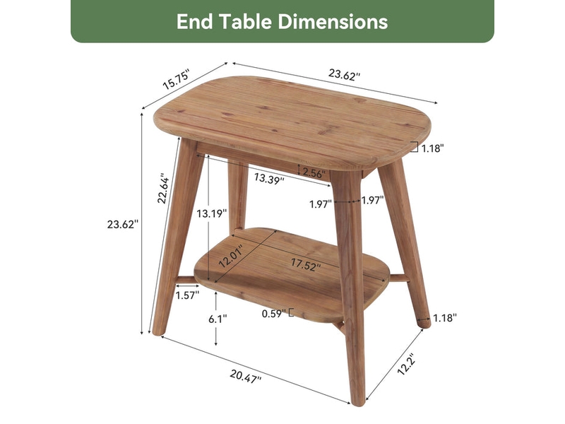  Table d'appoint en bois massif à deux niveaux, table de style ferme avec coins arrondis pour petits espaces  - Conforama C