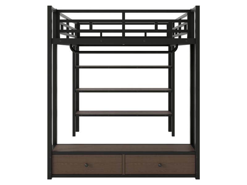  Lit mezzanine 140x200 métal avec armoire ouverte étagères panneau perforé et éclairage led  - Conforama W