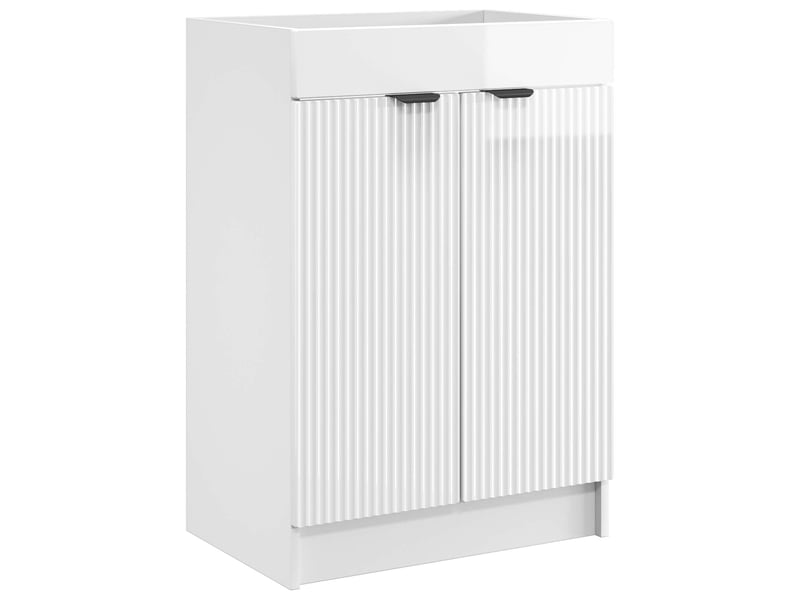  Armoire sous évier de salle de bain, meuble de rangement blanc brillant shl353  - Conforama A