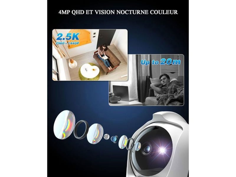  Caméra wifi dôme ptz 5mp extérieure blanche 355 90 suivi humain  - Conforama B