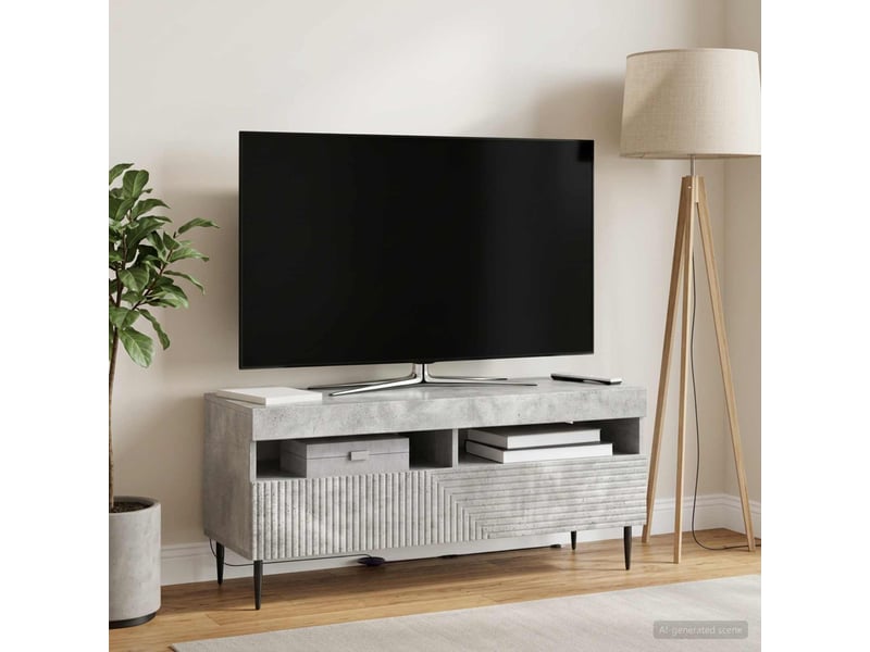  Meuble tv - banc tv - meuble de rangement led gris béton bois d'ingénierie  - Conforama D