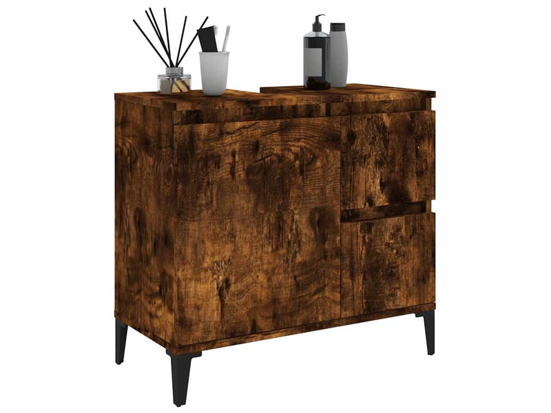  Amoire de salle de bain chêne fumé 65x33x60cm bois d'ingénierie shl2742  - Conforama E