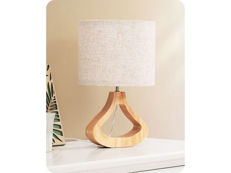  Lampe de chevet design scandinave t24019 beige lin chene clair e27 led 2700k 370618_AAAYP05868_6_DROPFR - Conforama A