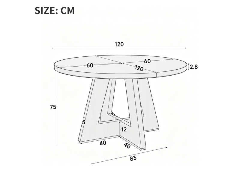  Table à manger ronde 120 x 120 x 75 cm pour 4 à 6 personnes, table de cuisine en mdf effet chêne, style scandinave minimaliste, sans chaise  - Conforama D