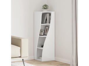 Meuble d'angle, meuble de rangement salon 32x32x102cm bois d'ingénierie blanc brillant