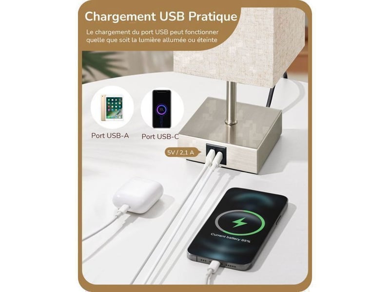  Lampe à poser tactile lot de 2 beige 2700k usb a c e27 370618_AABJN44654_6_DROPFR - Conforama C