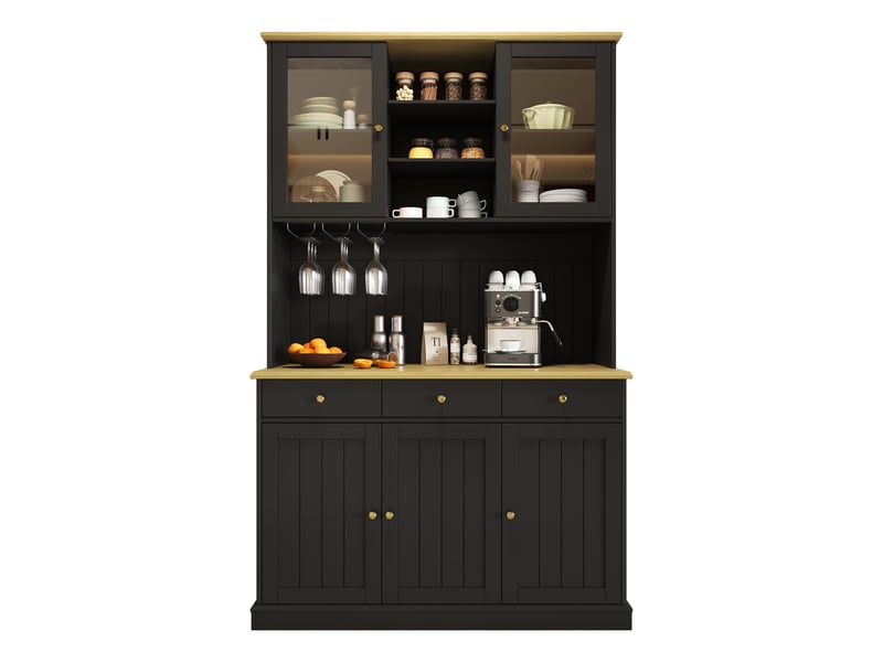 Buffet haut 120x40x191 cm avec portes vitrées, vaisselier de rangement cuisine salle à manger avec prise usb-c et usb-a intégrée - noir  - Conforama A