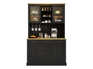 Buffet haut 120x40x191 cm avec portes vitrées, vaisselier de rangement cuisine salle à manger avec prise usb-c et usb-a intégrée - noir