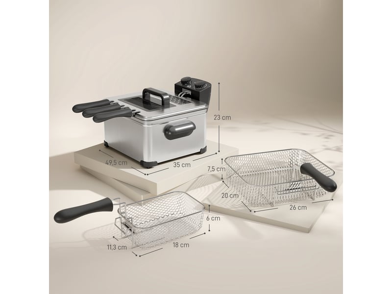  Friteuse 5litres avec température et minuterie réglables 2000 w panier à huile amovible et fenêtre de visualisation  - Conforama E