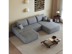 Canapé d'angle tcqpz modulaire 4 places 270 x 175 x 83 cm avec méridienne en l réversible assise profonde sans montage tissu velours côtelé gris