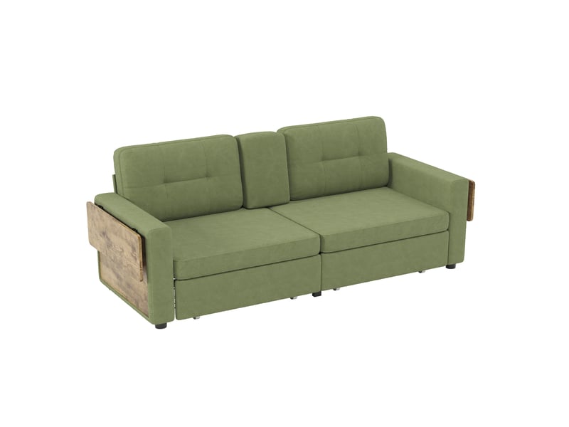  Canape droit 2 places 178x71x57,5 cm avec rangements et table réglable,  2 tiroirs, couleur vert, moderne  - Conforama A
