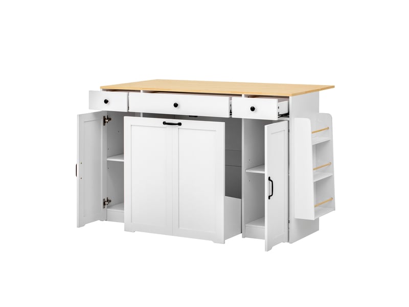  Desserte de cuisine 3 tiroirs 2 portes 136x65x90 cm en mdf blanc et naturel  - Conforama E