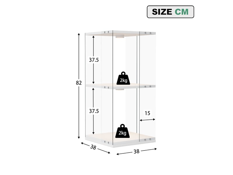  Vitrine en verre avec éclairage,rotation à 360°,82 x 38 x 38 cm,à deux niveaux,blanc  - Conforama C
