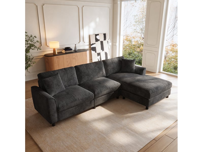 Canapé d'angle 3 places 256x137x79 cm réversible forme nuage chenille gris  - Conforama D