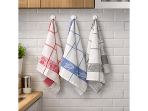 Lot de 6 torchons à carreaux motif cerises bleu, rouge et gris 100% coton jacquard 50x70cm