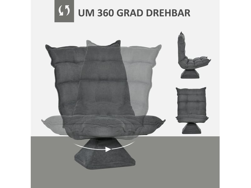 Fauteuil relax pivotant avec dossier réglable jusqu’à 120° pour salon et bureau en microfibre grise - Conforama E