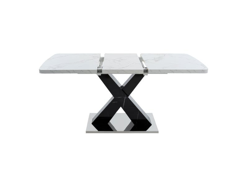  Table de salle à manger extensible avec plateau effet marbre et pied en x, pour salle à manger, 160 × 80 × 76,5 cm  - Conforama A