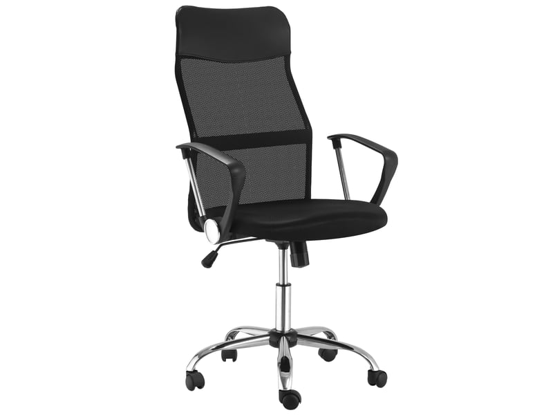  Chaise de bureau noire avec dossier courbé appui-tête roulettes fonctions basculante et pivotante dimensions 63x65x109-119 cm  - Conforama E