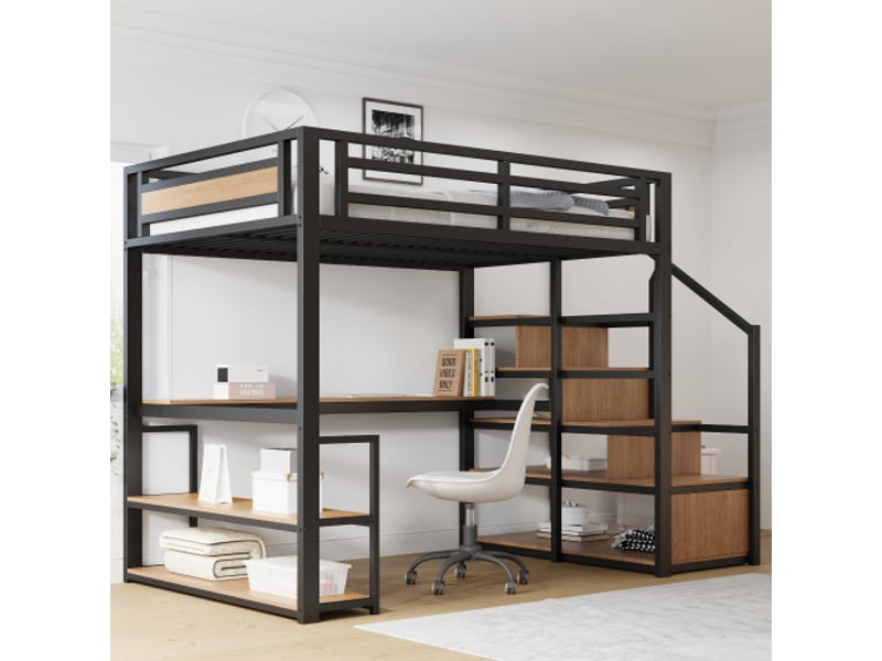  Lit mezzanine 140x200 cm coloris noir métal lit enfant noir - Conforama E