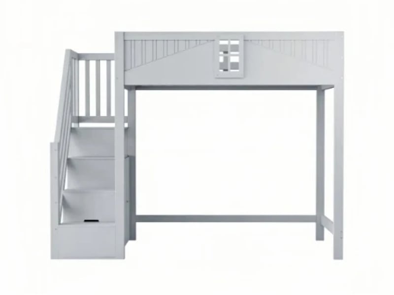 Lit superposé enfant 90×200, échelle 4 marches, garde-corps, pinmdf, blanc - Conforama A