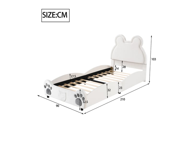  Lit enfant capitonné forme d’ours 90x200 cm en velours blanc  - Conforama E