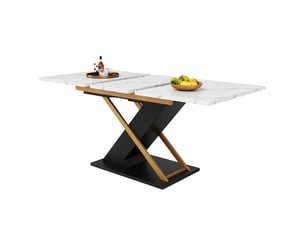Table à manger extensible noir, rangement, fermeture douce, effet marbre, confort, solide, robuste - mdf et métal - 160x80x75.4cm