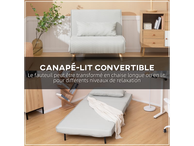  Canapé-lit 1 place avec dossier réglable, coussin inclus et pieds charge pliables 120 kg blanc  - Conforama A