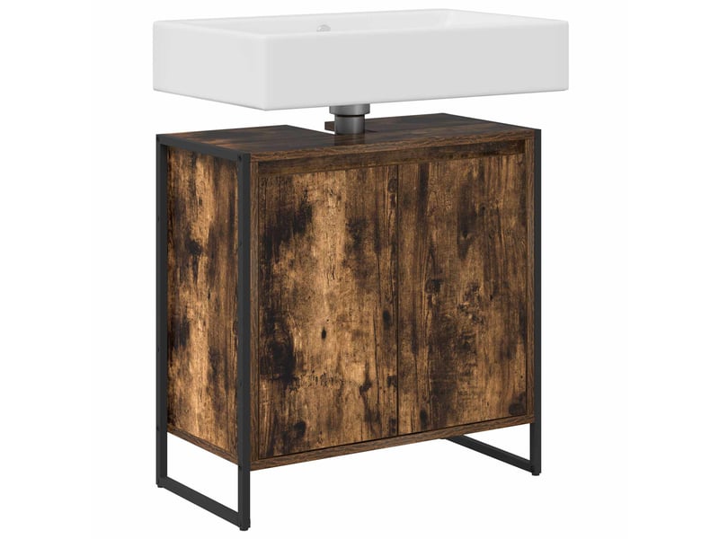  Cabinet de salle de bain, meuble de rangement chêne fumé 60x30x60 cm  - Conforama C