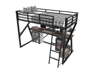 Lit mezzanine 90x200 cm <strong>REDOM</strong> <strong></strong> coloris noir