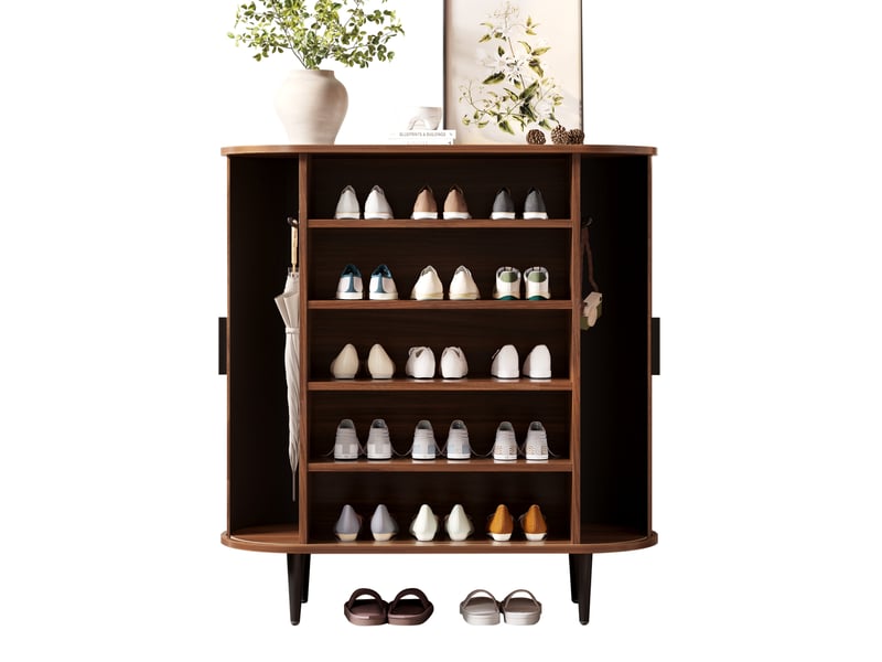 Buffet tcqpz 85 x 40 x 93 cm 2 portes coulissantes à rideau 4 crochets rangement mdf et panneaux de particules naturel - Conforama A