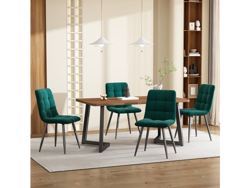  Ensemble table et 4 chaises 117x68x75 cm mdf noyer et velours vert foncé  - Conforama B