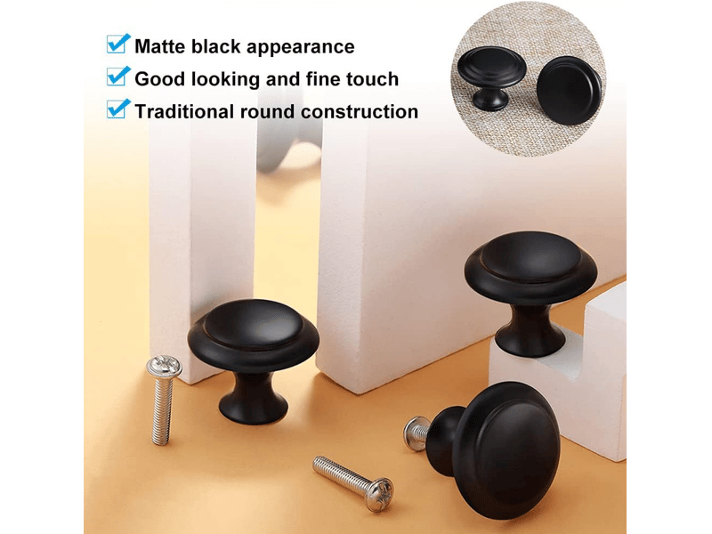  20 poignées de tiroir de porte noir mat, poignées pour meubles de 26 mm, boutons ronds à trou unique pour tiroir  - Conforama B