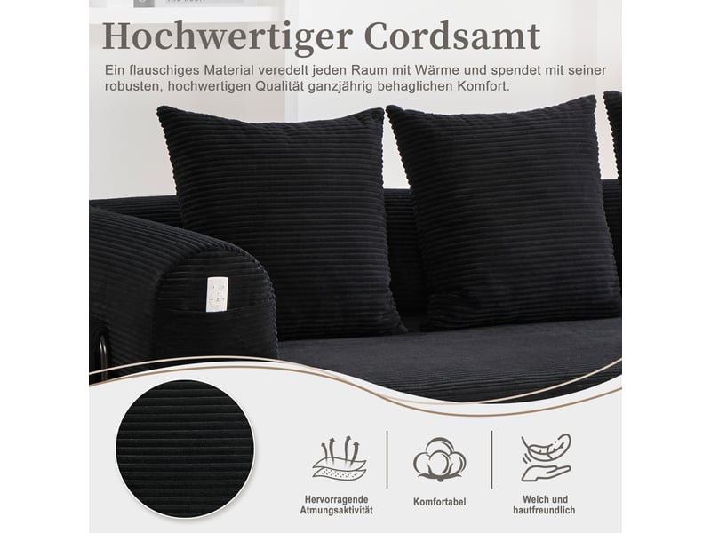  Canapé convertible, canapé-lit, en tissu, noir, poches latérales  - Conforama D