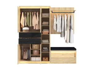 Ensemble vestiaire 200x47x200 cm avec led, miroir et 4 tiroirs coloris chêne anthracite