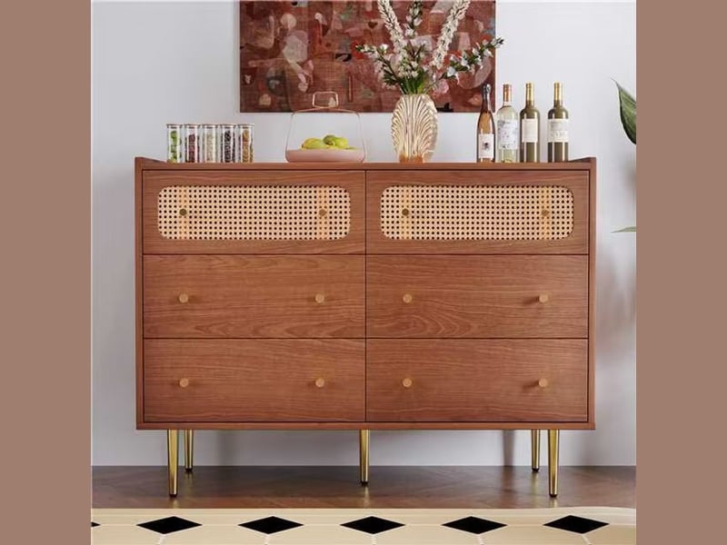  Buffet de cuisine design avec 6 tiroirs, 120 × 40 × 90 cm, effet noyer  - Conforama B