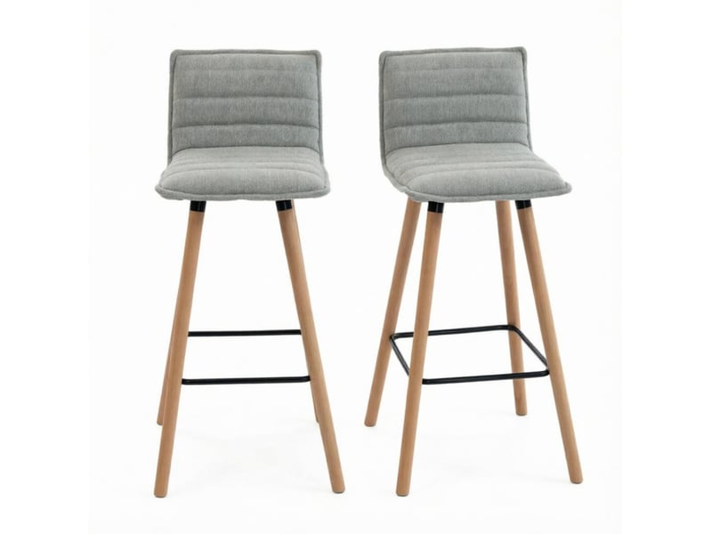 Lot de 2 tabourets de bar avec dossier rembourré et repose-pieds pour cuisine en tissu et bois gris clair - Conforama A