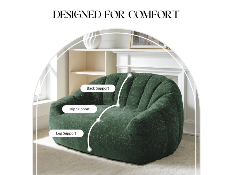  Canapé poire 140x98x61cm, grand format, forme patte d'ours, assise, confort, flanelle souple, garnissage mousse, vert  - Conforama D