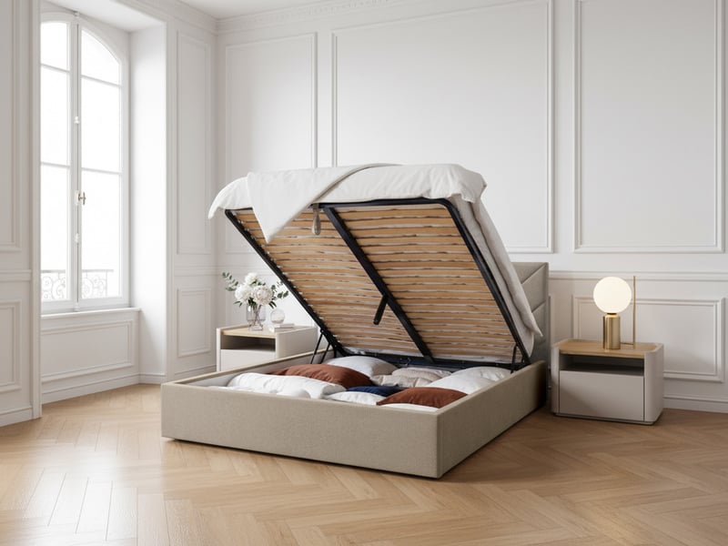  Bobochic lit coffre romane beige 180x200 ROMANE - Conforama C