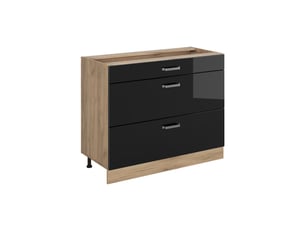 Vicco meuble cuisine, noir haute brillancechêne doré, 100cm sans plan de travail