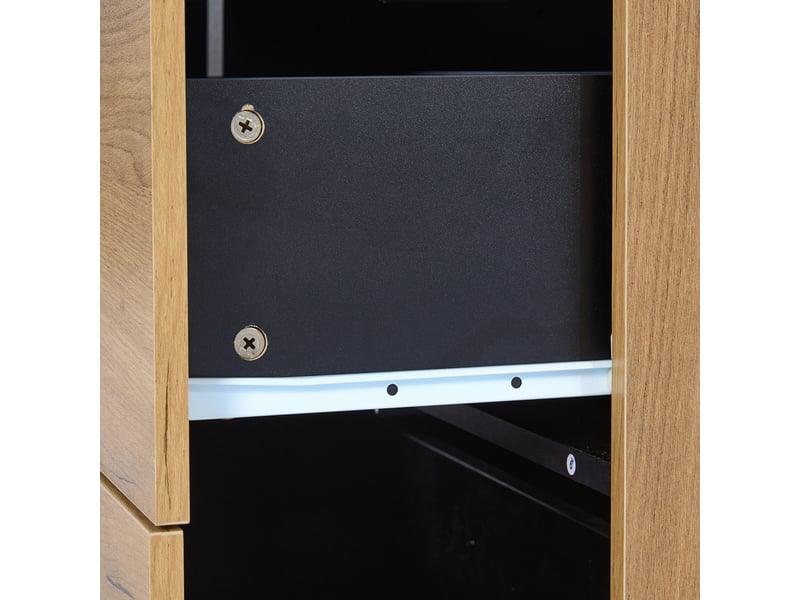  Buffet avec 1 porte, 3 tiroirs et 4 niches, étagères réglables en verre, led, pour salon 140×40×80 cm  - Conforama E