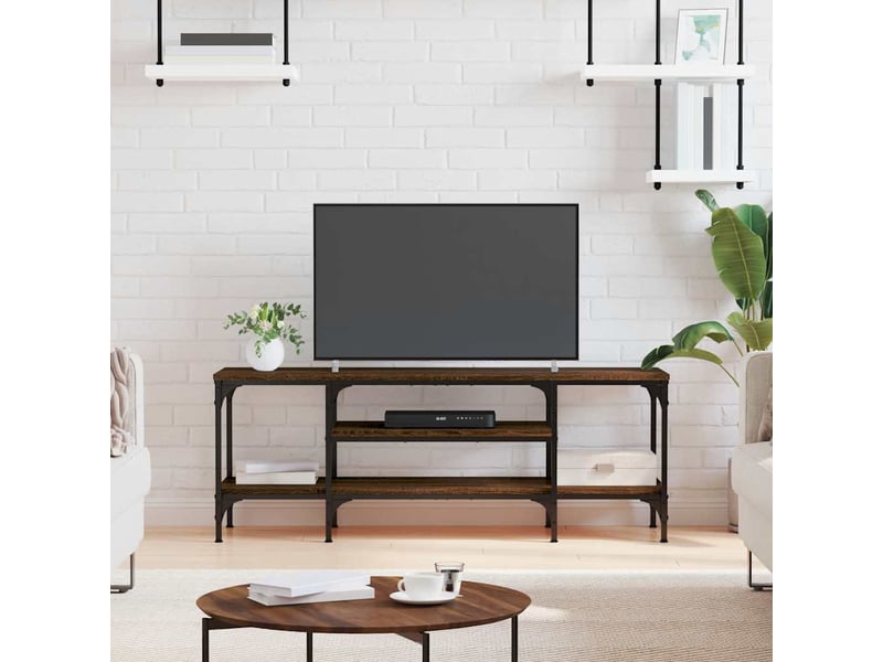  Meuble tv - banc tv - meuble de rangement chêne marron 121x35x45 cm bois d'ingénierie et fer  - Conforama B